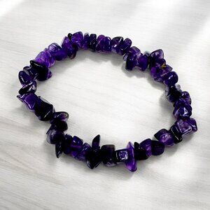 Purple Amethyst Chips Stones Stretch Bracelet